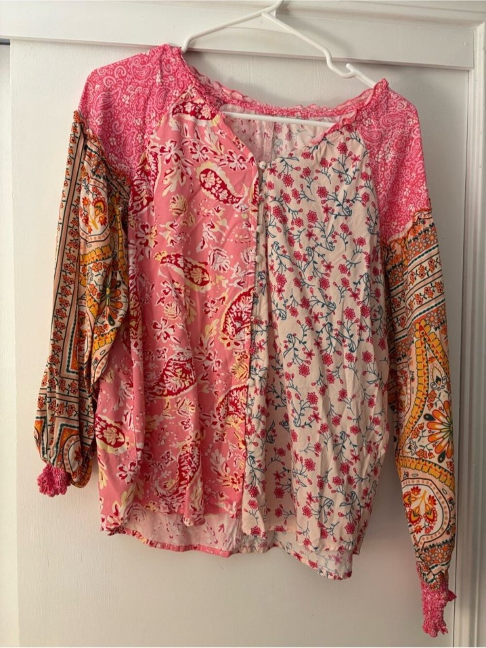 Boho Patchwork Floral Pink Women’s Top